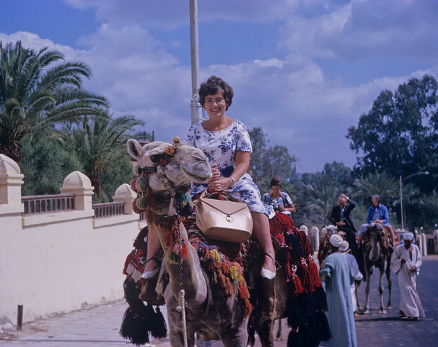 KB2 Karen Barnett on camel, Cairo, Egypt Photo Julene